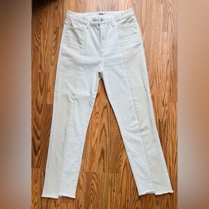 PAIGE Ecru Sunrise Stella Jean 2-panel 30 Fray Raw Hem Split Crop Straight Denim